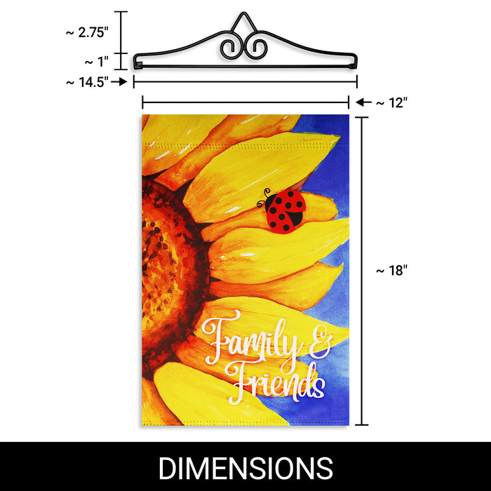 G128 Combo Pack Garden Flag Hanger 14IN & Garden Flag Family Friends Sunflowers 12x18IN Printed Double Sided Blockout Fabric