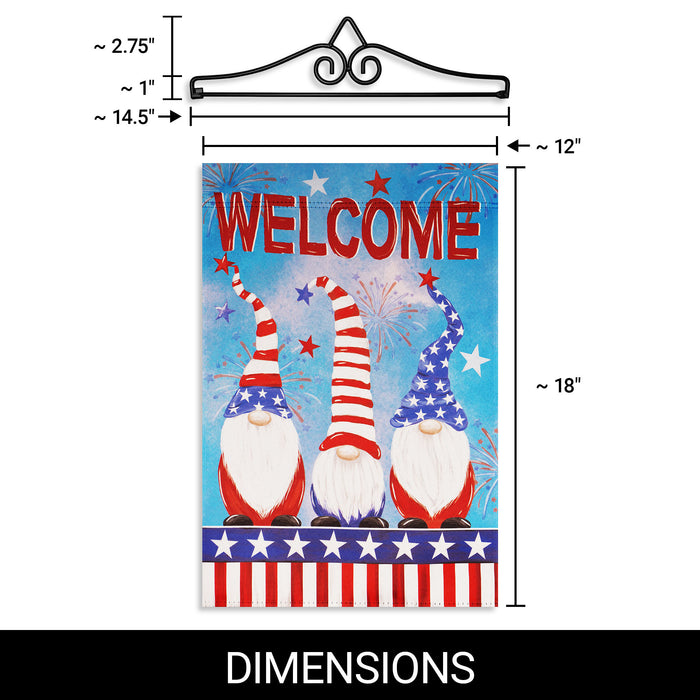 G128 Combo Pack Garden Flag Hanger 14IN & Garden Flag Welcome 3 Patriotic Gnomes 12x18IN Printed Double Sided Blockout Fabric