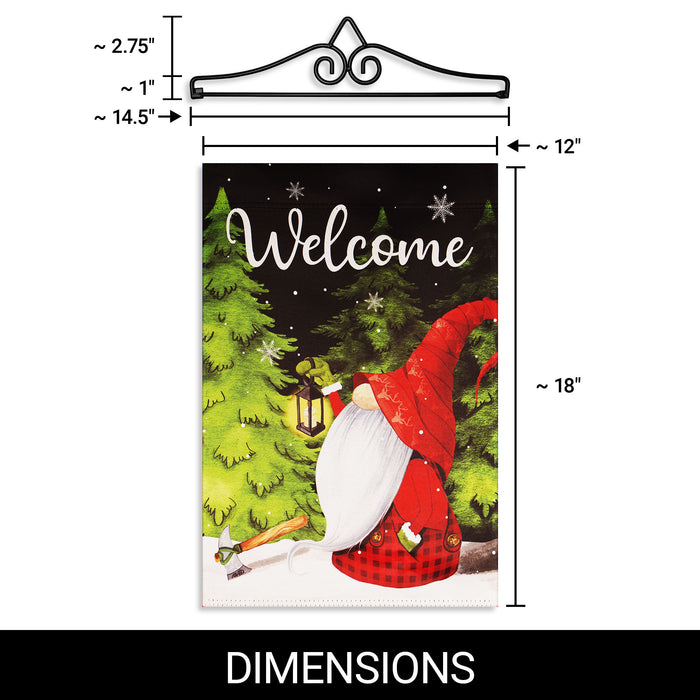 G128 Combo Pack Garden Flag Hanger 14IN & Garden Flag Welcome Festive Gnome with Lantern 12x18IN Printed Double Sided Blockout Fabric