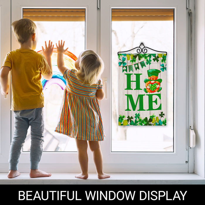 G128 Combo Pack Garden Flag Hanger 14IN & Garden Flag Home St. Patrick's Day Gnome with Green Heart 12x18IN Printed Double Sided Blockout Fabric