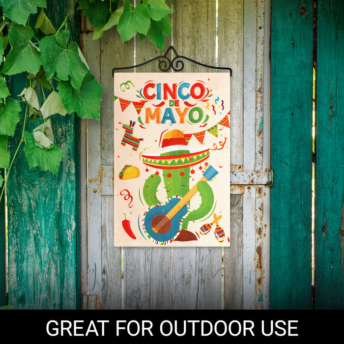 G128 Combo Pack Garden Flag Hanger 14IN & Garden Flag Cinco De Mayo Cactus 12x18IN Printed Double Sided Blockout Fabric