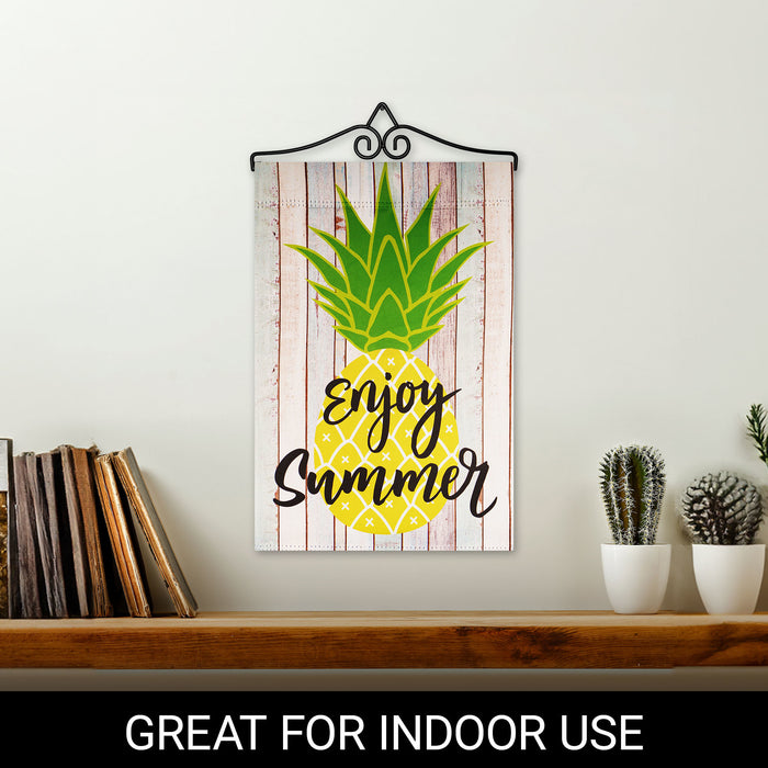 G128 Combo Pack Garden Flag Hanger 14IN & Garden Flag Enjoy Summer Pineapple 12x18IN Printed Double Sided Blockout Fabric