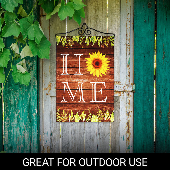 G128 Combo Pack Garden Flag Hanger 14IN & Garden Flag Home Sunflower on Rustic Wood 12x18IN Printed Double Sided Blockout Fabric
