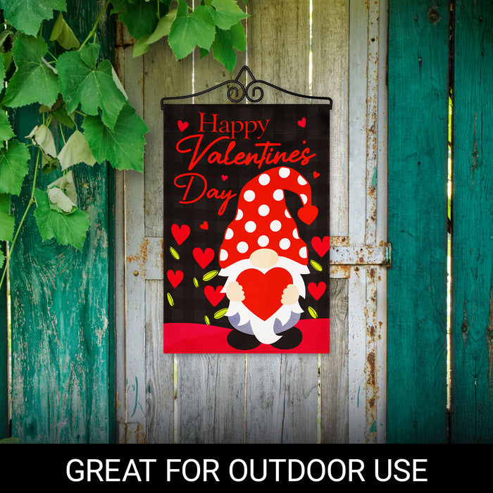 G128 Combo Pack Garden Flag Hanger 14IN & Garden Flag Happy Valentine's Day Gnome Holding Red Heart 12x18IN Printed Double Sided Blockout Fabric