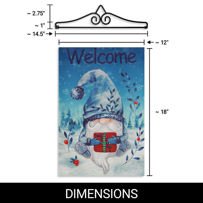 G128 Combo Pack Garden Flag Hanger 14IN & Garden Flag Welcome Festive Bearded Gnome with Parcel 12x18IN Printed Double Sided Blockout Fabric
