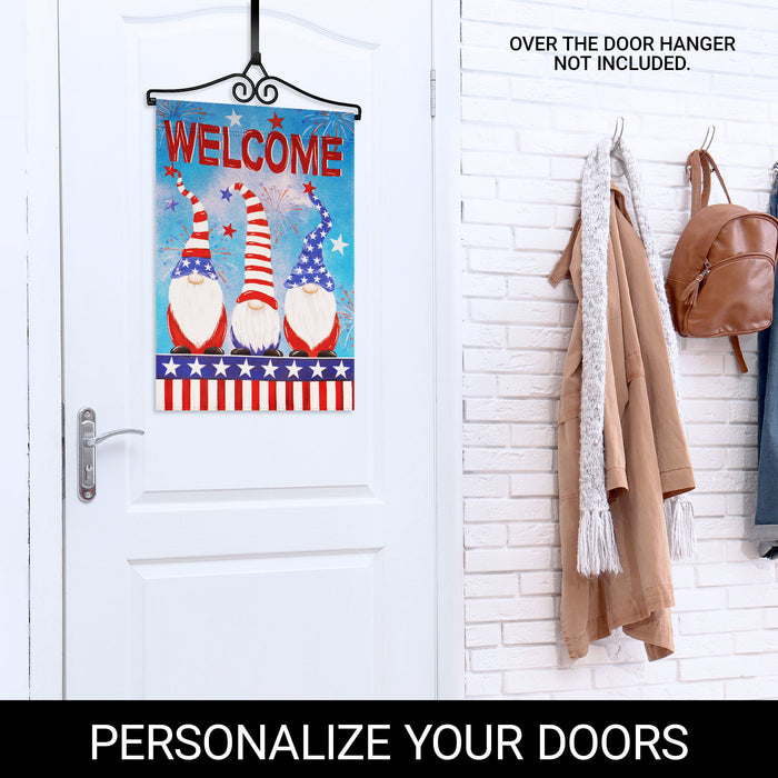 G128 Combo Pack Garden Flag Hanger 14IN & Garden Flag Welcome 3 Patriotic Gnomes 12x18IN Printed Double Sided Blockout Fabric