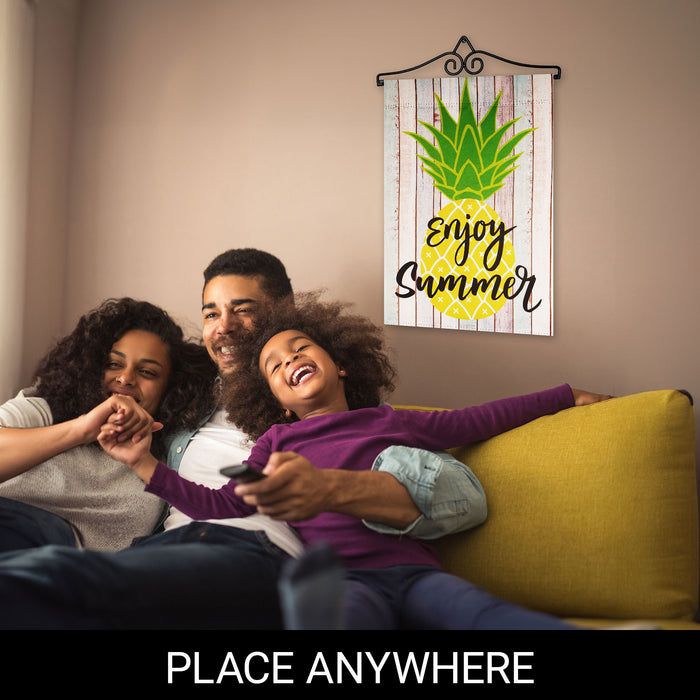 G128 Combo Pack Garden Flag Hanger 14IN & Garden Flag Enjoy Summer Pineapple 12x18IN Printed Double Sided Blockout Fabric