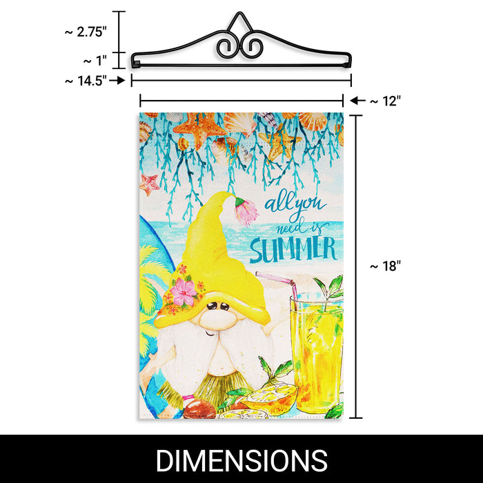 G128 Combo Pack Garden Flag Hanger 14IN & Garden Flag All You Need is Summer Gnome 12x18IN Printed Double Sided Blockout Fabric