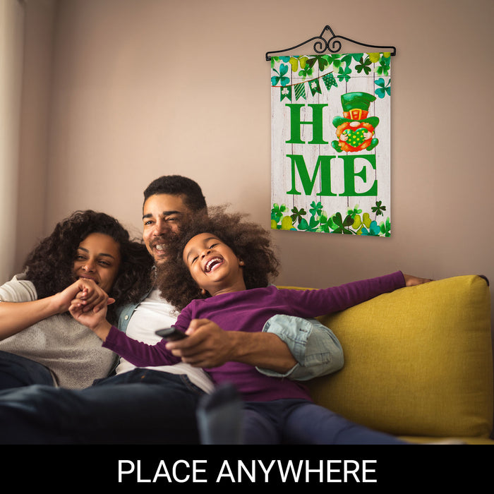 G128 Combo Pack Garden Flag Hanger 14IN & Garden Flag Home St. Patrick's Day Gnome with Green Heart 12x18IN Printed Double Sided Blockout Fabric