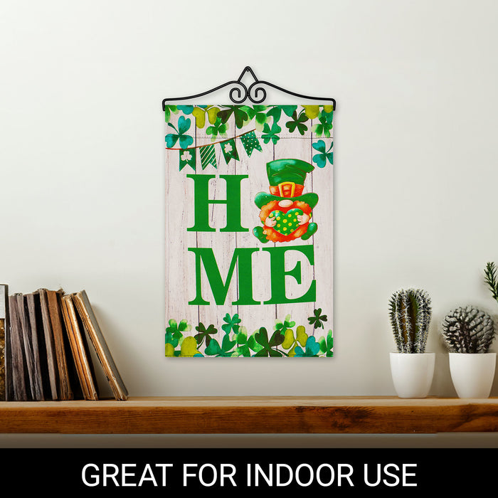 G128 Combo Pack Garden Flag Hanger 14IN & Garden Flag Home St. Patrick's Day Gnome with Green Heart 12x18IN Printed Double Sided Blockout Fabric