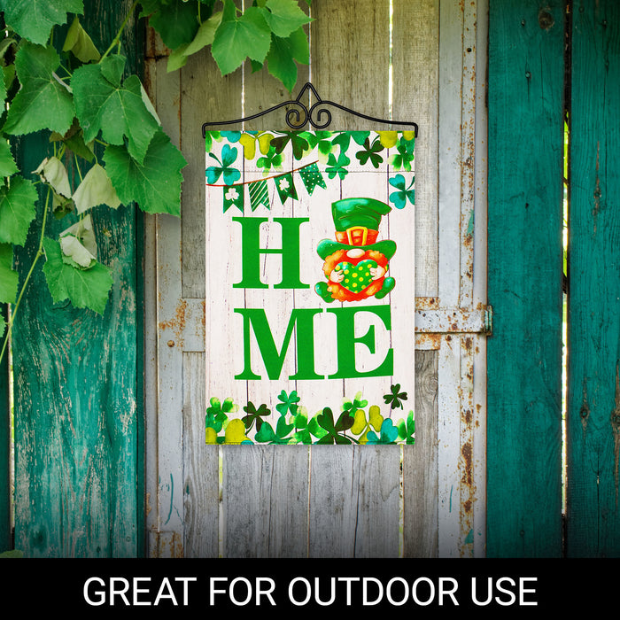 G128 Combo Pack Garden Flag Hanger 14IN & Garden Flag Home St. Patrick's Day Gnome with Green Heart 12x18IN Printed Double Sided Blockout Fabric