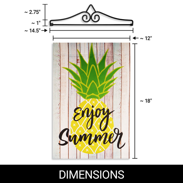 G128 Combo Pack Garden Flag Hanger 14IN & Garden Flag Enjoy Summer Pineapple 12x18IN Printed Double Sided Blockout Fabric