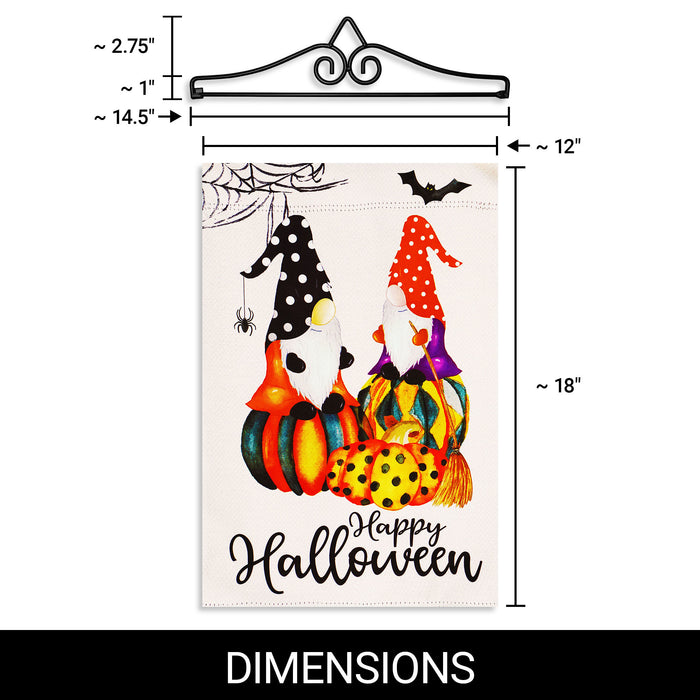 G128 Combo Pack Garden Flag Hanger 14IN & Garden Flag Happy Halloween 2 Witchy Gnomes 12x18IN Printed Double Sided Blockout Fabric