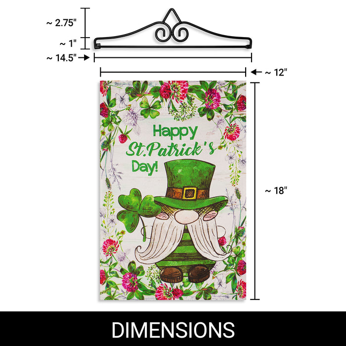 G128 Combo Pack Garden Flag Hanger 14IN & Garden Flag Happy St. Patrick's Day Gnome Leprechaun 12x18IN Printed Double Sided Blockout Fabric