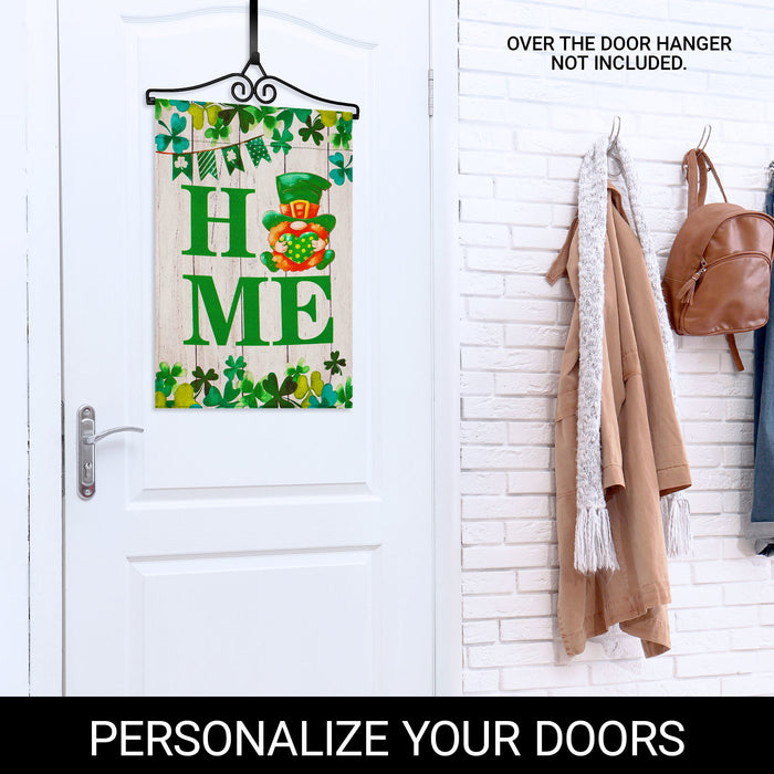 G128 Combo Pack Garden Flag Hanger 14IN & Garden Flag Home St. Patrick's Day Gnome with Green Heart 12x18IN Printed Double Sided Blockout Fabric