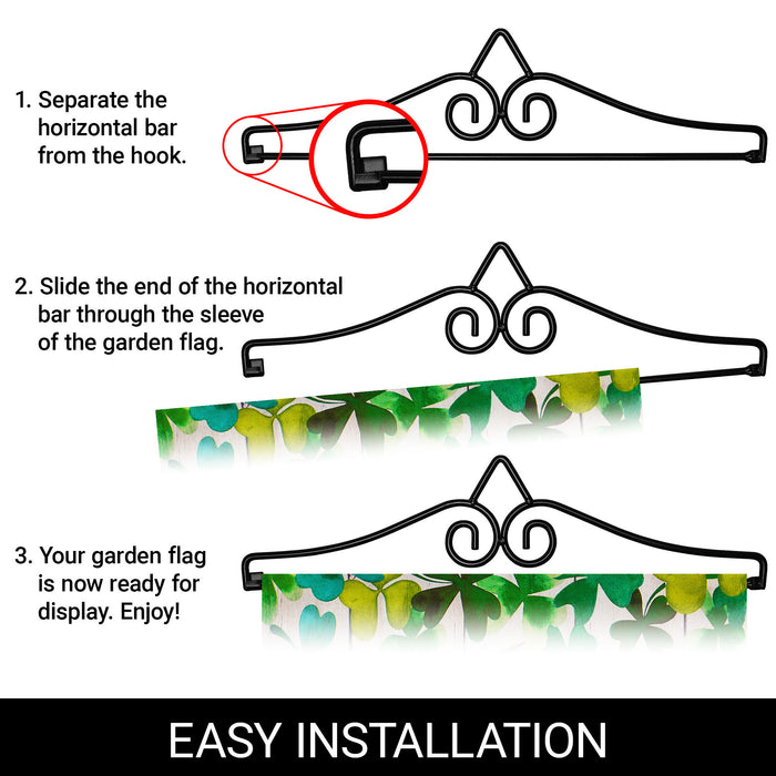 G128 Combo Pack Garden Flag Hanger 14IN & Garden Flag Home St. Patrick's Day Gnome with Green Heart 12x18IN Printed Double Sided Blockout Fabric