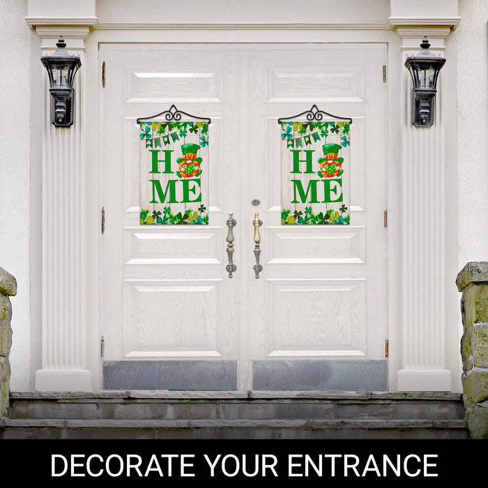 G128 Combo Pack Garden Flag Hanger 14IN & Garden Flag Home St. Patrick's Day Gnome with Green Heart 12x18IN Printed Double Sided Blockout Fabric