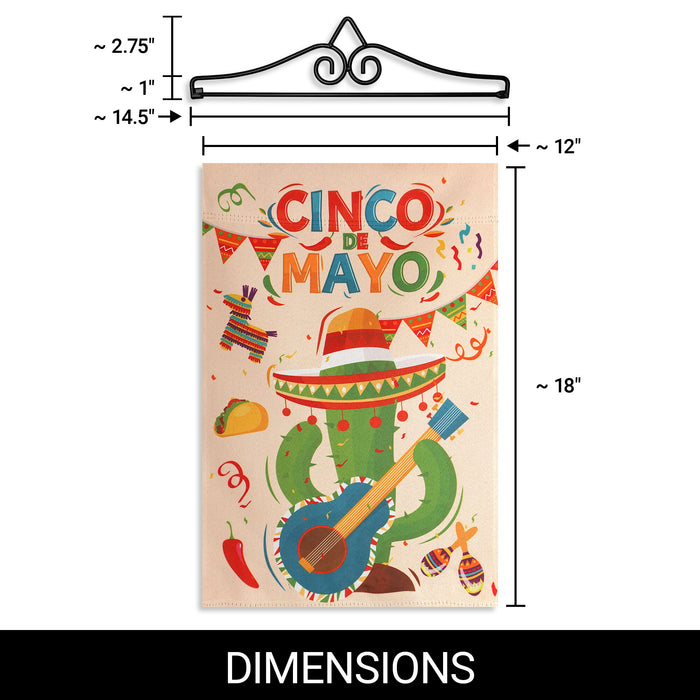 G128 Combo Pack Garden Flag Hanger 14IN & Garden Flag Cinco De Mayo Cactus 12x18IN Printed Double Sided Blockout Fabric