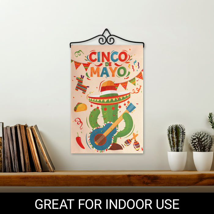 G128 Combo Pack Garden Flag Hanger 14IN & Garden Flag Cinco De Mayo Cactus 12x18IN Printed Double Sided Blockout Fabric