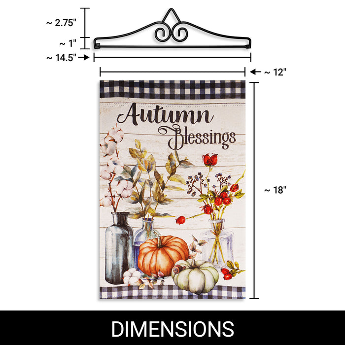 G128 Combo Pack Garden Flag Hanger 14IN & Garden Flag Autumn Blessings Pumpkins and Flower Vases 12x18IN Printed Double Sided Blockout Fabric