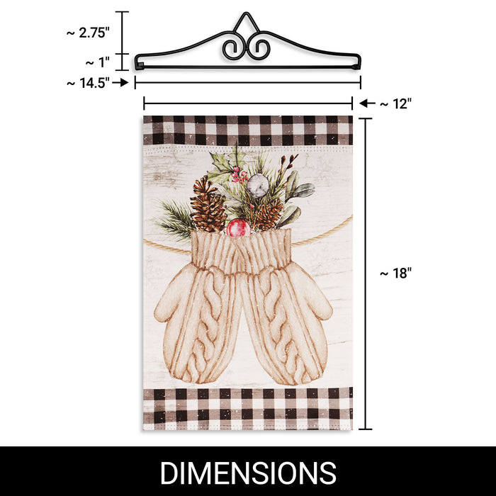 G128 Combo Pack Garden Flag Hanger 14IN & Garden Flag Mittens with Evergreen Arrangement 12x18IN Printed Double Sided Blockout Fabric
