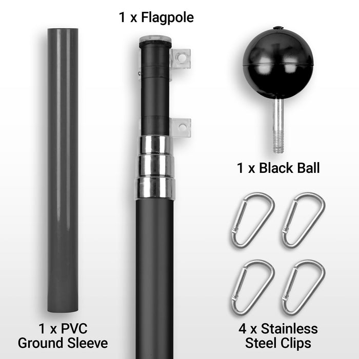 G128 Combo Pack: 16 Ft Telescoping Aluminum Flagpole (Black) & Tennessee TN  3x5 Ft, StormFlyer Series Embroidered 220GSM Spun Polyester | Pole with Flag Included