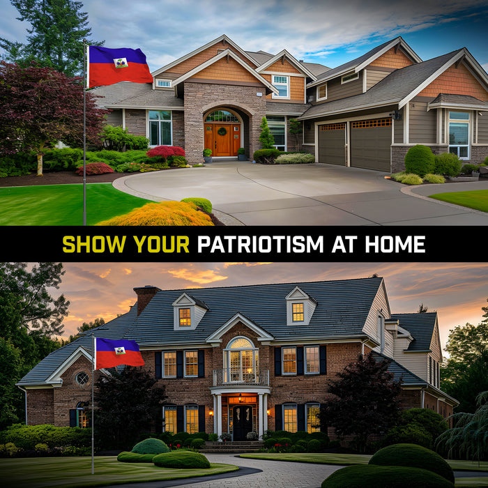 G128 Combo Pack: 16 Ft Telescoping Aluminum Flagpole (Black) & Haiti Haitian Flag 3x5 Ft, StormFlyer Series Embroidered 220GSM Spun Polyester | Pole with Flag Included