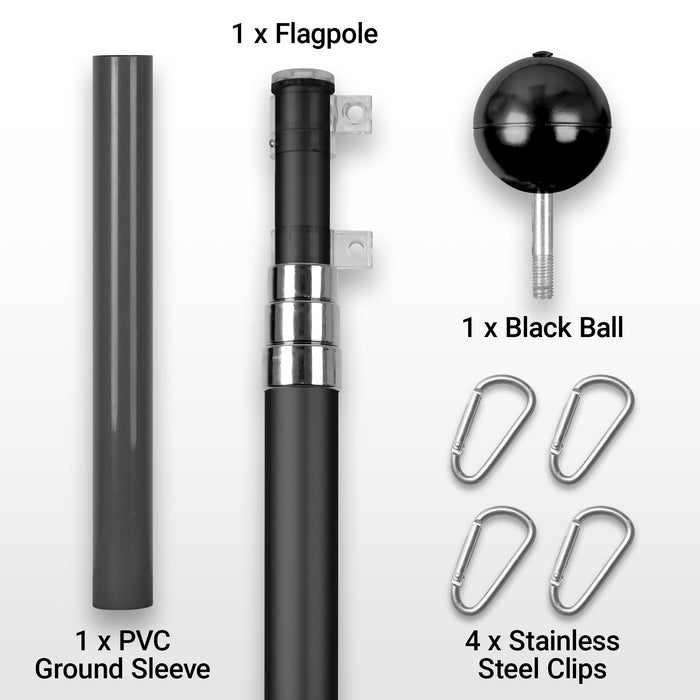 G128 Combo Pack: 16 Ft Telescoping Aluminum Flagpole (Black) & Haiti Haitian Flag 3x5 Ft, StormFlyer Series Embroidered 220GSM Spun Polyester | Pole with Flag Included