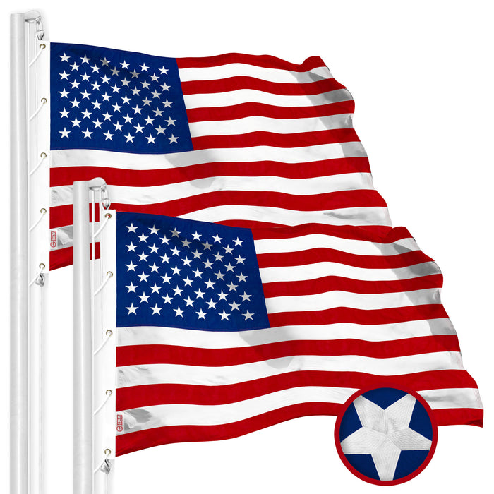 G128 2 Pack: American USA Flag | 10x19 Ft | StormFlyer Series Embroidered 220GSM Spun Polyester | Country Flag, Embroidered Stars, Sewn Stripes, Indoor/Outdoor, Brass Grommets, Heavy Duty, All Weather