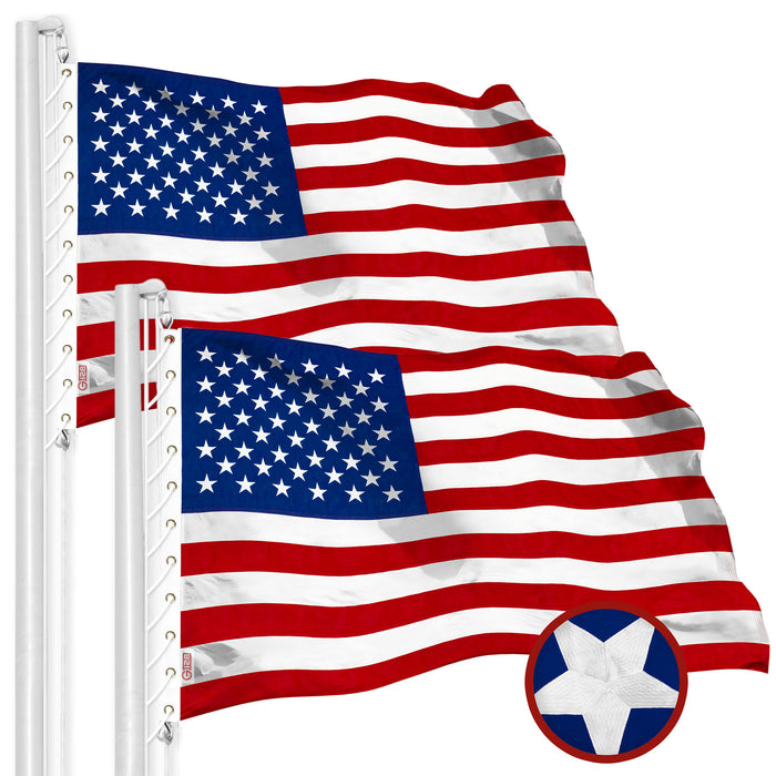 G128 2 Pack: American USA Flag | 30x60 Ft | StormFlyer Series Embroidered 220GSM Spun Polyester | Country Flag, Embroidered Stars, Sewn Stripes, Indoor/Outdoor, Brass Grommets, Heavy Duty, All Weather