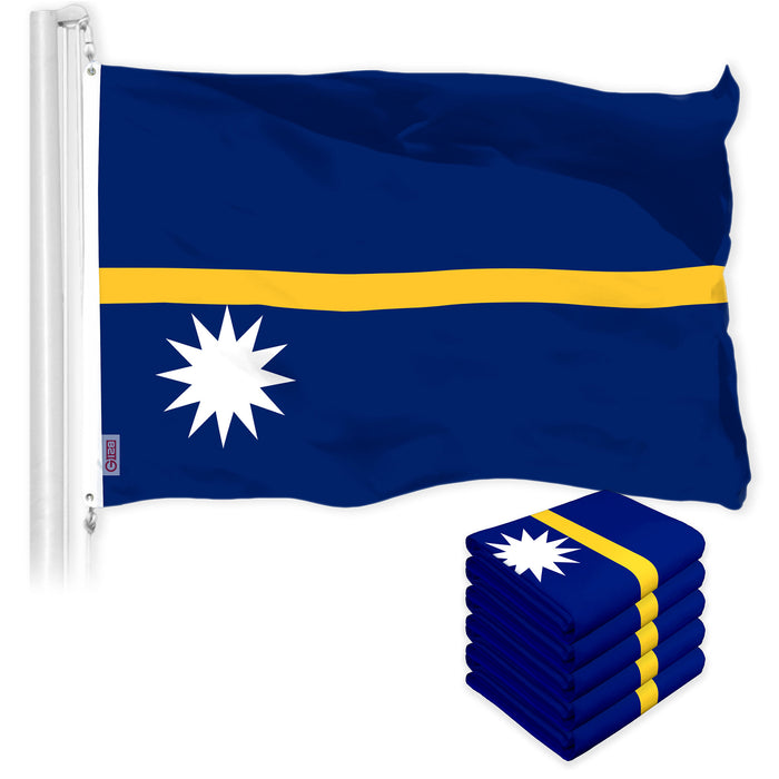 G128 5 Pack: Nauru Nauruan Flag | 3x5 Ft | LiteWeave Pro Series Printed 150D Polyester | Country Flag, Indoor/Outdoor, Vibrant Colors, Brass Grommets