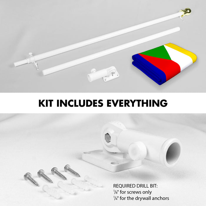 G128 Combo Pack: 6 Ft Tangle Free Aluminum Spinning Flagpole (White) & Comoros Comorian Flag 3x5 Ft, LiteWeave Pro Series Printed 150D Polyester | Pole with Flag Included