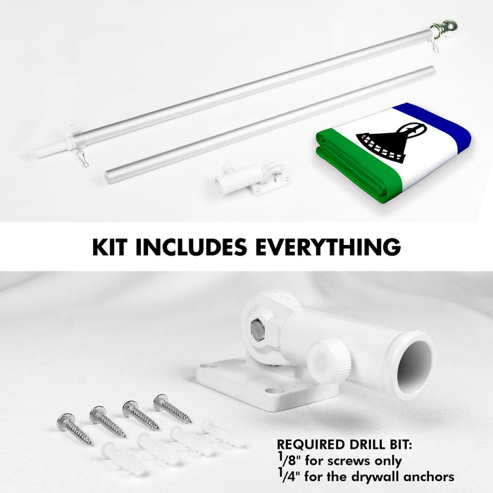 G128 Combo Pack: 6 Ft Tangle Free Aluminum Spinning Flagpole (Silver) & Lesotho Basotho Flag 3x5 Ft, LiteWeave Pro Series Printed 150D Polyester | Pole with Flag Included