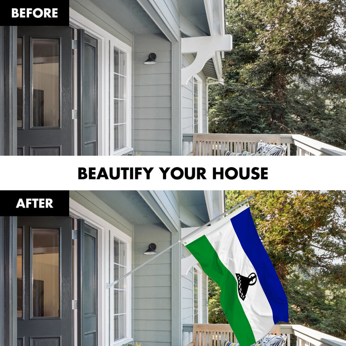 G128 Combo Pack: 6 Ft Tangle Free Aluminum Spinning Flagpole (Silver) & Lesotho Basotho Flag 3x5 Ft, LiteWeave Pro Series Printed 150D Polyester | Pole with Flag Included