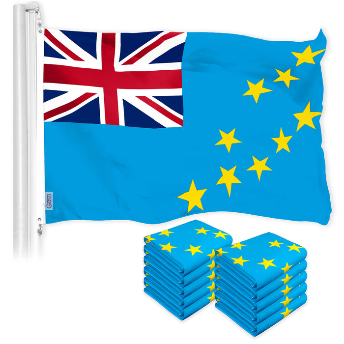 G128 10 Pack: Tuvalu Tuvaluan Flag | 3x5 Ft | LiteWeave Pro Series Printed 150D Polyester | Country Flag, Indoor/Outdoor, Vibrant Colors, Brass Grommets