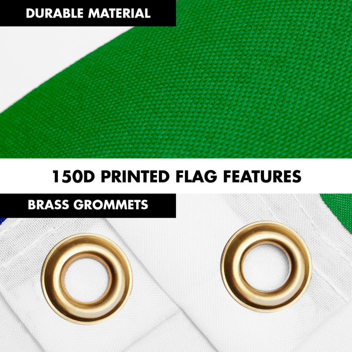 G128 Combo Pack: 6 Ft Tangle Free Aluminum Spinning Flagpole (Silver) & Lesotho Basotho Flag 3x5 Ft, LiteWeave Pro Series Printed 150D Polyester | Pole with Flag Included