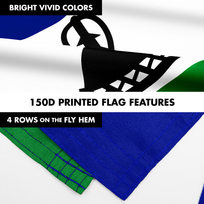 G128 Combo Pack: 6 Ft Tangle Free Aluminum Spinning Flagpole (Silver) & Lesotho Basotho Flag 3x5 Ft, LiteWeave Pro Series Printed 150D Polyester | Pole with Flag Included