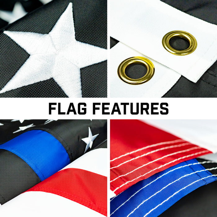 G128 Combo Pack: 16 Ft Telescoping Aluminum Flagpole (Silver) & Blue Lives Matter Flag 3x5 Ft, ToughWeave Series Embroidered 210D Polyester | Pole with Flag Included