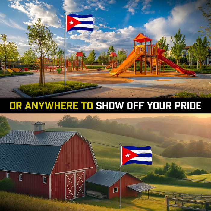 G128 Combo Pack: 16 Ft Telescoping Aluminum Flagpole (Black) & Cuba Cuban Flag 3x5 Ft, ToughWeave Series Embroidered 300D Polyester | Pole with Flag Included