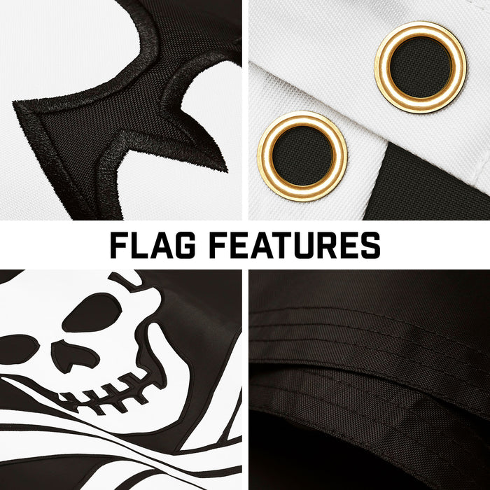 G128 Combo Pack: 16 Ft Telescoping Aluminum Flagpole (Silver) & Pirate Jolly Roger Swords Flag 3x5 Ft, ToughWeave Series Embroidered 300D Polyester | Pole with Flag Included