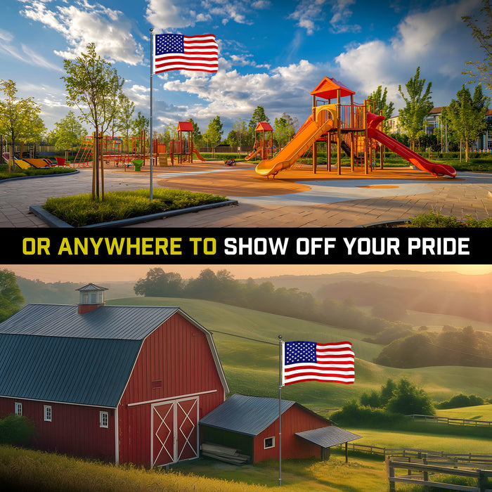 G128 Combo Pack: 16 Ft Telescoping Aluminum Flagpole (Black) & American USA Flag 3x5 Ft, ToughWeave Series Embroidered 210D Polyester | Pole with Flag Included