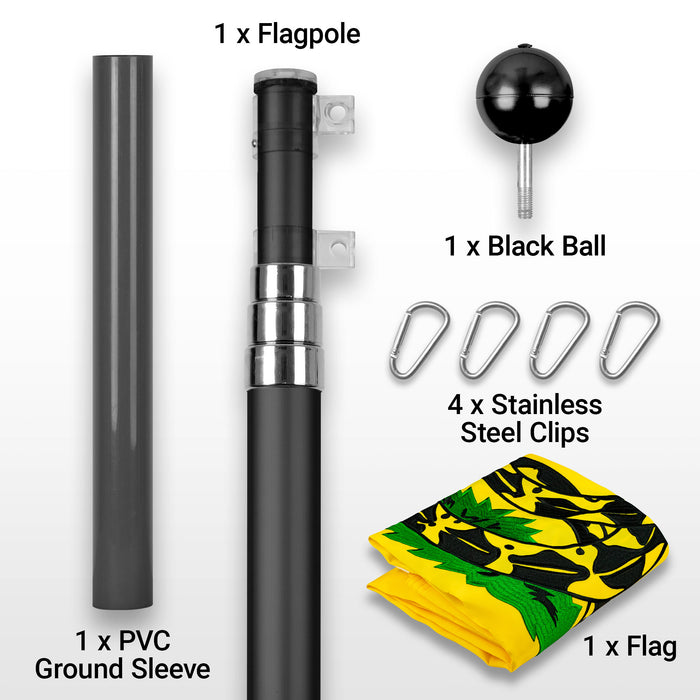 G128 Combo Pack: 16 Ft Telescoping Aluminum Flagpole (Black) & Gadsden Don't Tread On Me Flag 3x5 Ft, ToughWeave Series Embroidered 300D Polyester | Pole with Flag Included