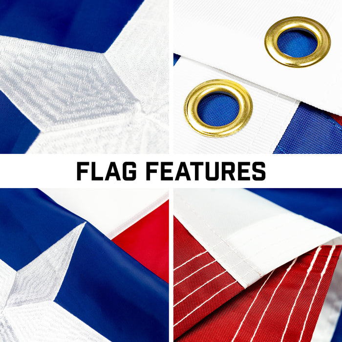 G128 Combo Pack: 16 Ft Telescoping Aluminum Flagpole (Black) & Puerto Rico Puerto Rican Flag 3x5 Ft, ToughWeave Series Embroidered 300D Polyester | Pole with Flag Included