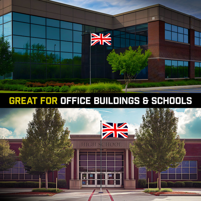 G128 Combo Pack: 16 Ft Telescoping Aluminum Flagpole (Black) & UK United Kingdom Flag 3x5 Ft, ToughWeave Series Embroidered 300D Polyester | Pole with Flag Included