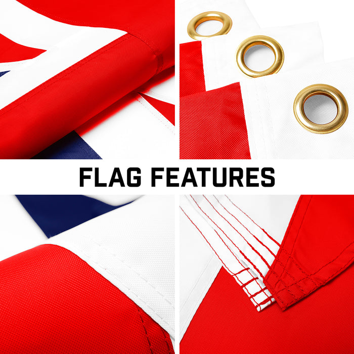 G128 Combo Pack: 16 Ft Telescoping Aluminum Flagpole (Black) & UK United Kingdom Flag 3x5 Ft, ToughWeave Series Embroidered 300D Polyester | Pole with Flag Included
