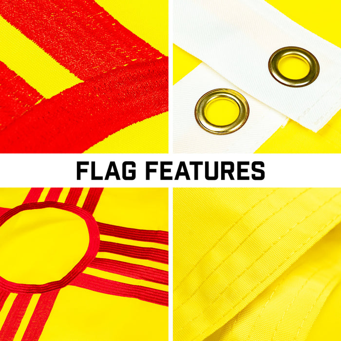 G128 Combo Pack: 16 Ft Telescoping Aluminum Flagpole (Black) & New Mexico NM  3x5 Ft, ToughWeave Series Embroidered 300D Polyester | Pole with Flag Included