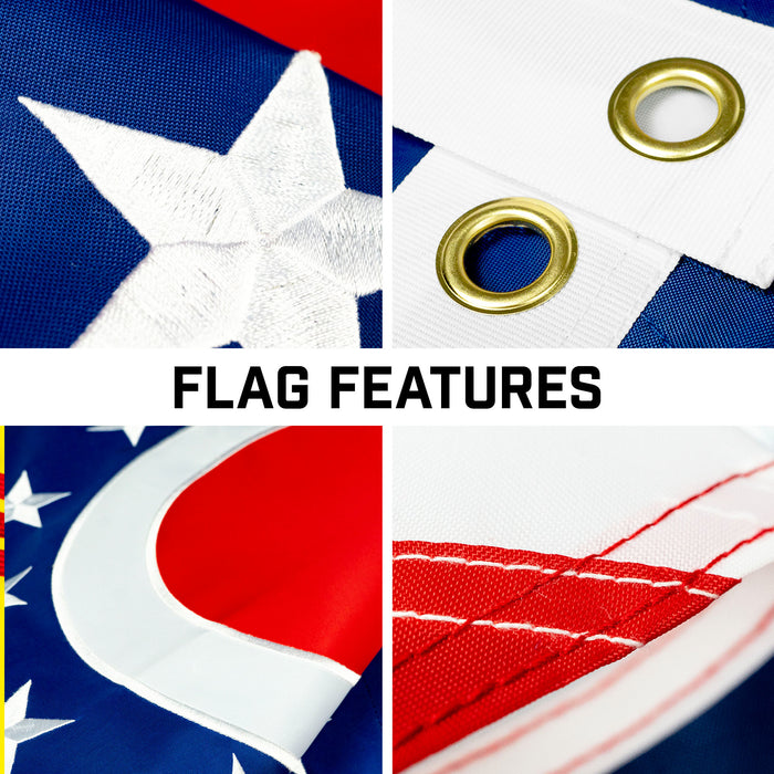 G128 Combo Pack: 16 Ft Telescoping Aluminum Flagpole (Black) & Ohio OH  3x5 Ft, ToughWeave Series Embroidered 300D Polyester | Pole with Flag Included