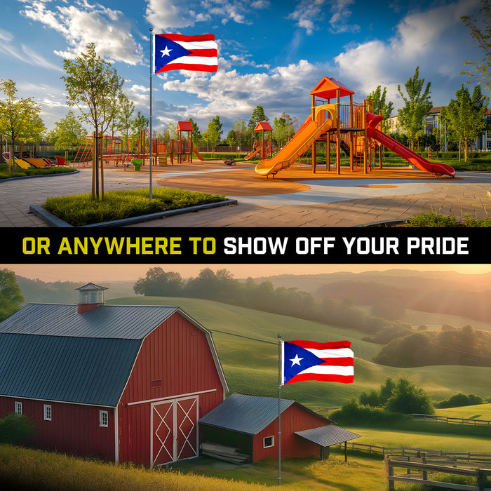 G128 Combo Pack: 16 Ft Telescoping Aluminum Flagpole (Black) & Puerto Rico Puerto Rican Flag 3x5 Ft, ToughWeave Series Embroidered 300D Polyester | Pole with Flag Included