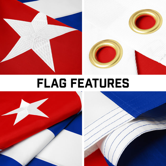 G128 Combo Pack: 16 Ft Telescoping Aluminum Flagpole (Black) & Cuba Cuban Flag 3x5 Ft, ToughWeave Series Embroidered 300D Polyester | Pole with Flag Included