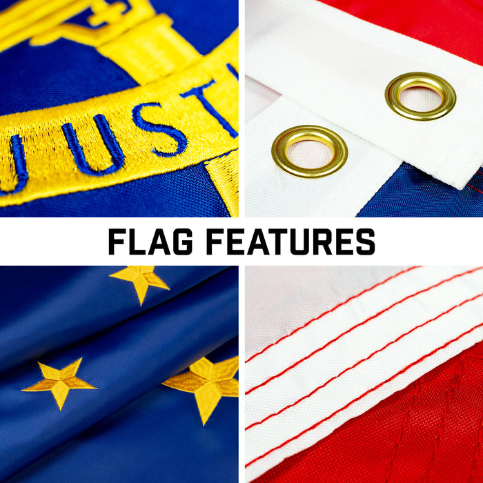 G128 Combo Pack: 16 Ft Telescoping Aluminum Flagpole (Silver) & Georgia GA  3x5 Ft, ToughWeave Series Embroidered 300D Polyester | Pole with Flag Included